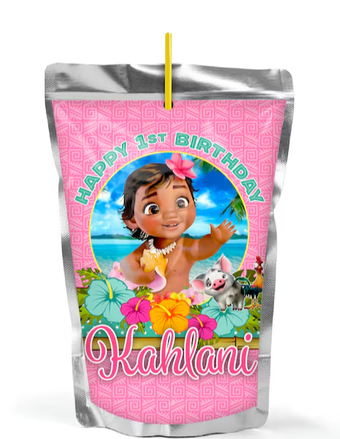 Baby Moana Custom Capri Sun Juice Pouch Labels, SET of 12