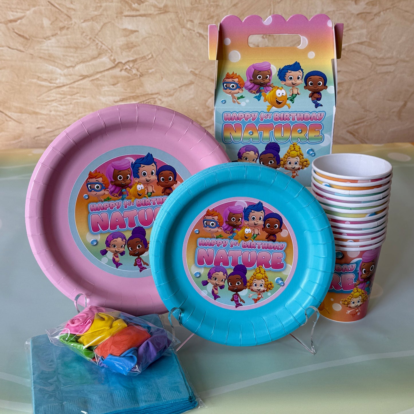 Bubble Guppies party supplies, adorable custom party plates for Bubble Guppies. Girl bubble Guppies party plates. Custom birthday plates
