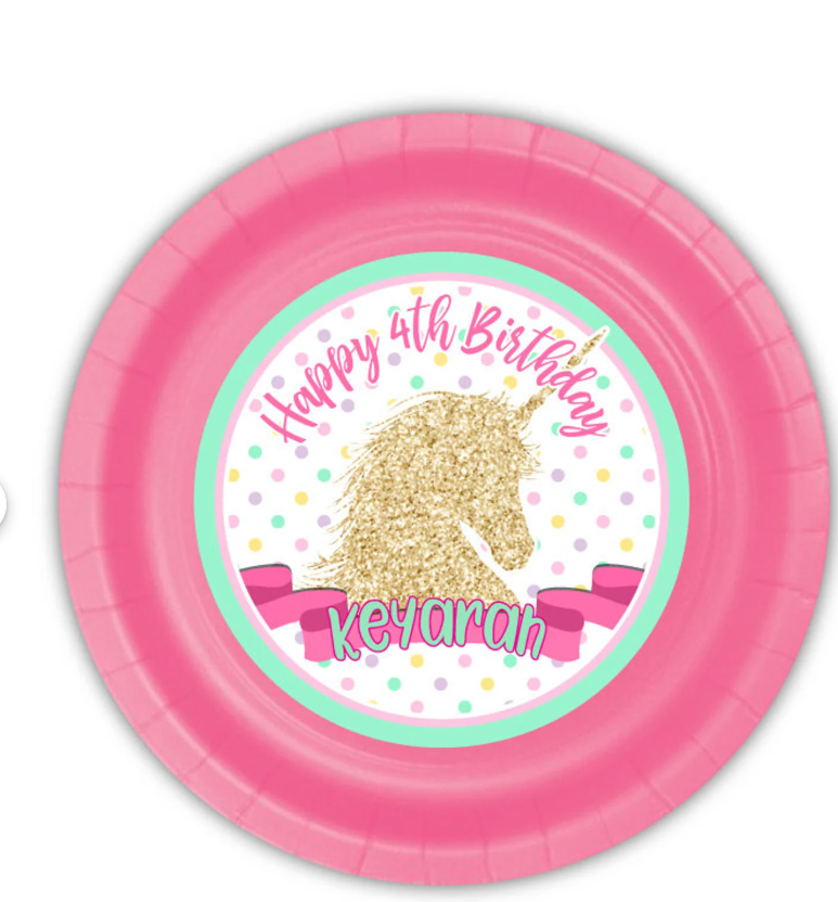 Golden Glitz Unicorn Personalized Cake Plates, pack of 12