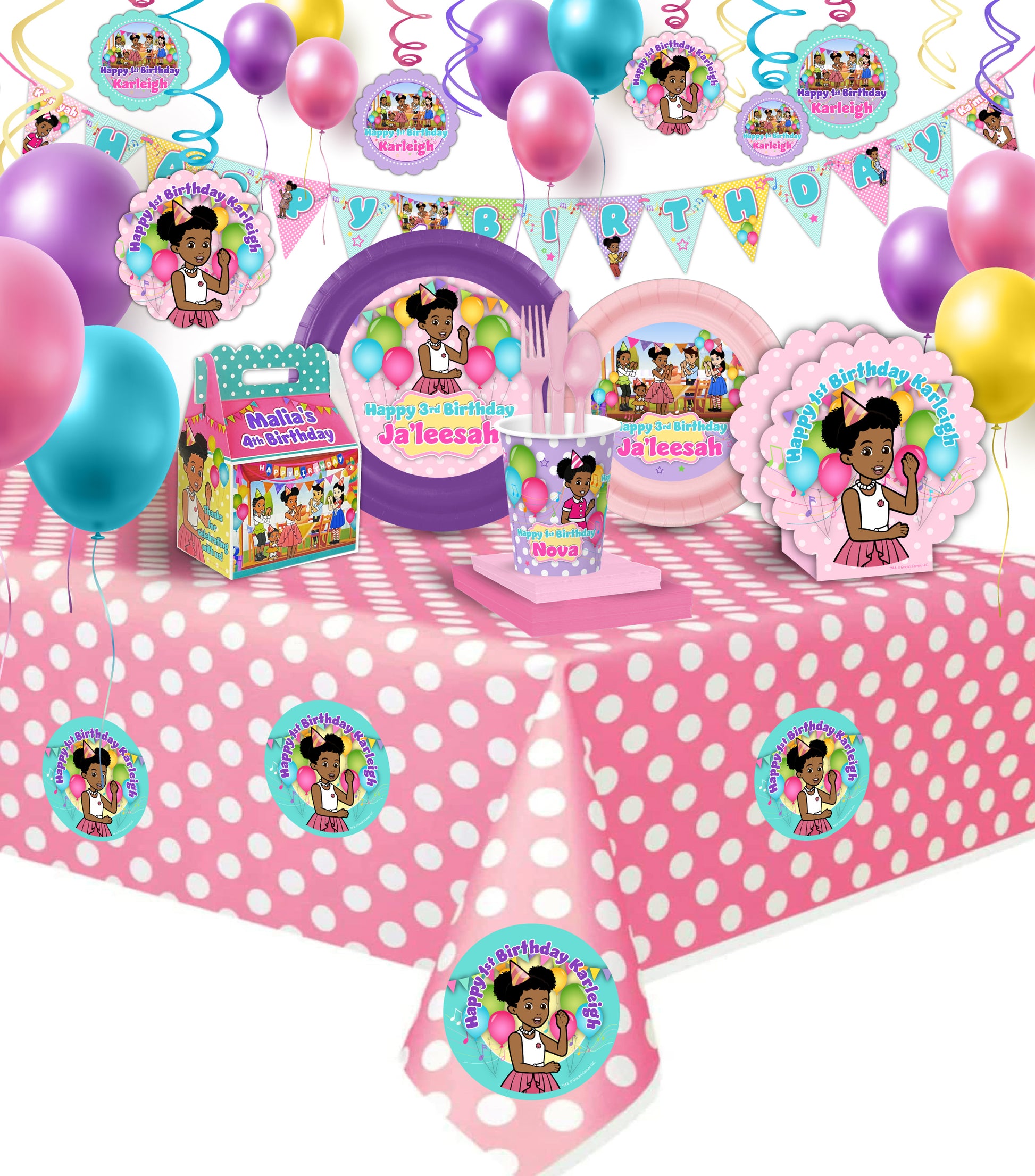 Gracie's Corner Personalized Party Supplies Bundle, Party to go Package, gracie plates, gracie banner, gracie tablecloth, gracie corner birthday party, gracies corner custom party decorations, gracies corner favors