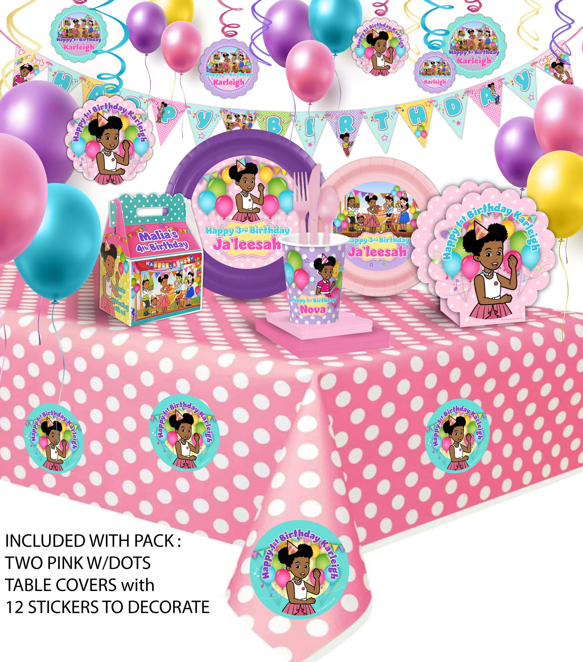 Gracie's Corner Personalized Party Supplies Bundle, Party to go Package, gracie plates, gracie banner, gracie tablecloth, gracie corner birthday party, gracies corner custom party decorations, gracies corner favors