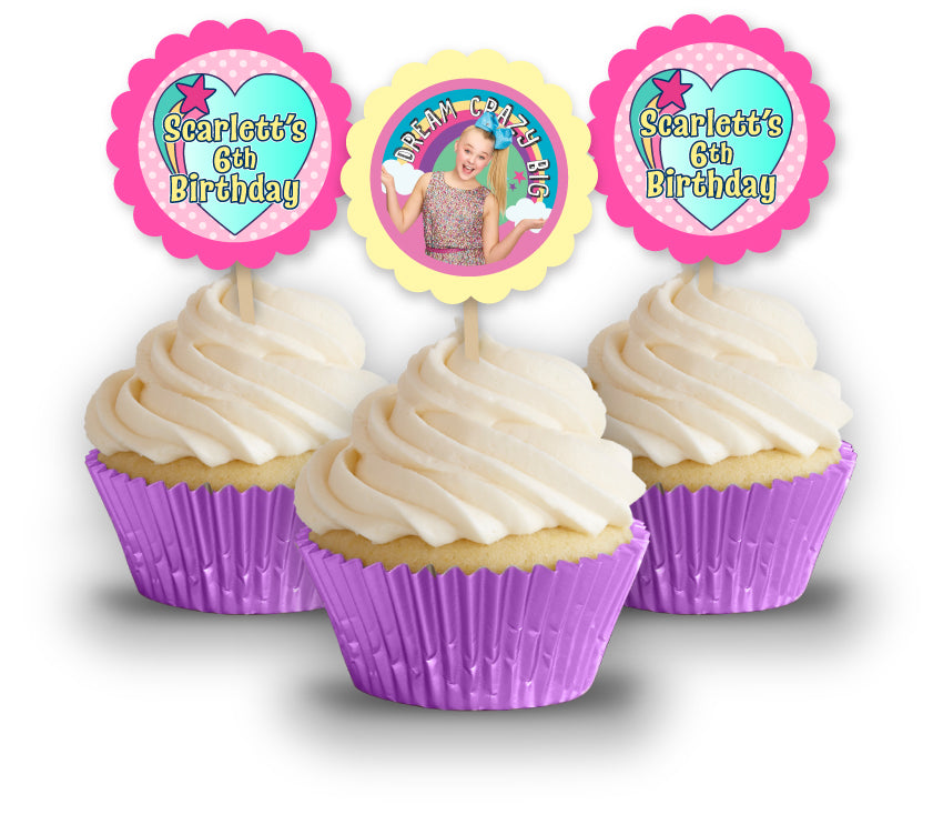 JoJo Siwa Dance Birthday Party, Personalized Cupcake Toppers, pack of 12