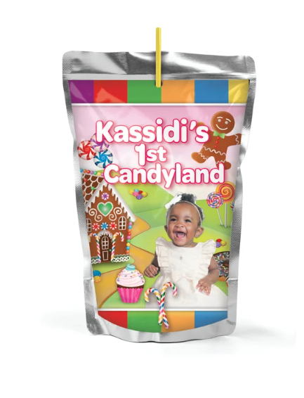Land of Candy Game Party Custom Capri Sun Juice Pouch Labels, SET of 12