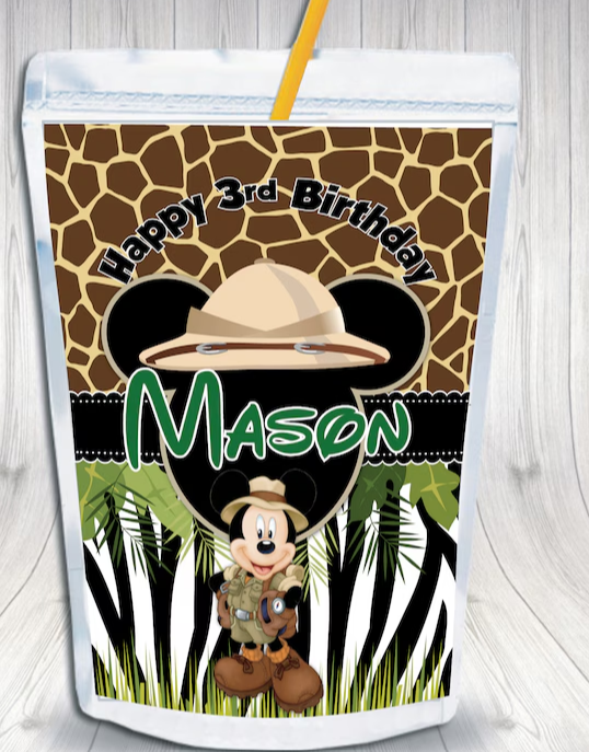Mickey Mouse Safari Custom Capri Sun Juice Pouch Labels, SET of 12