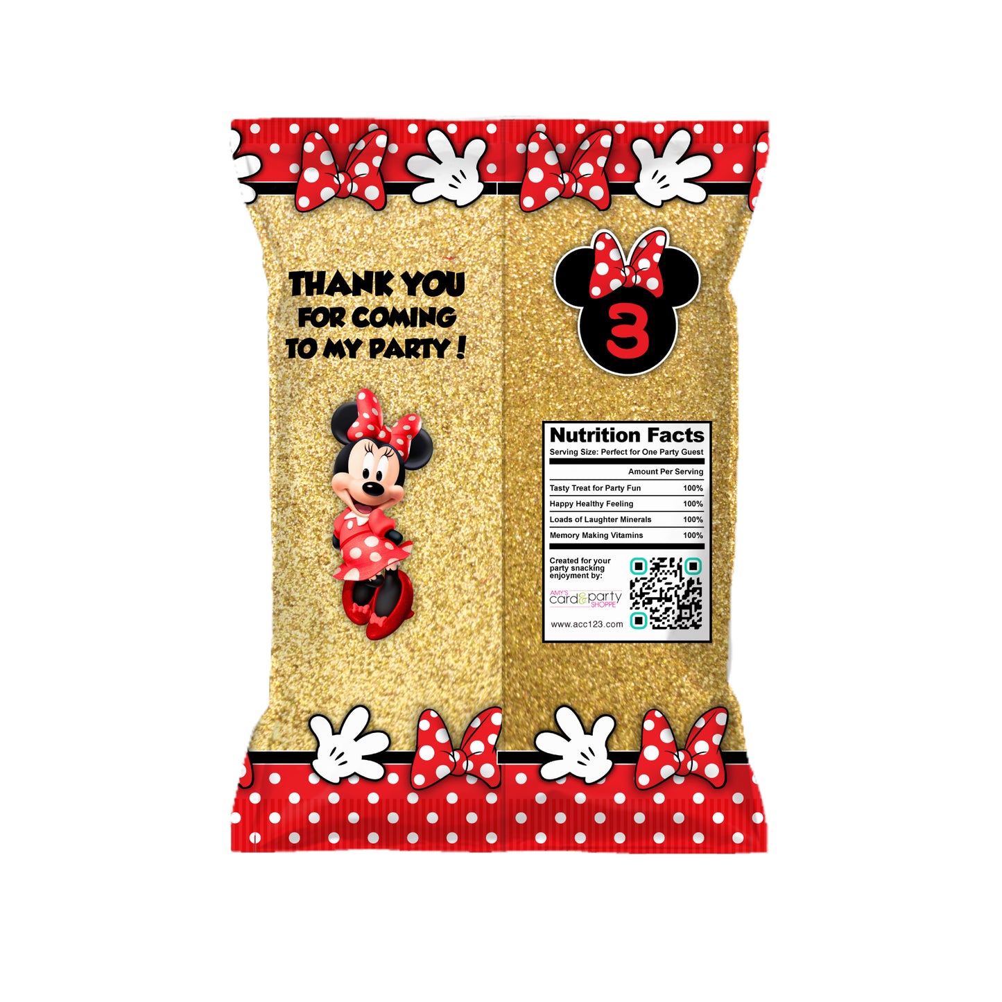 Minnie Mouse Classic Custom Chip Bags, Snack Bags, Pouches, SET of 12