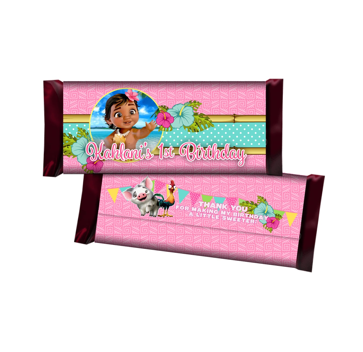 Baby Moana Chocolate Candy Bar Wrappers, SET of 12 wraps