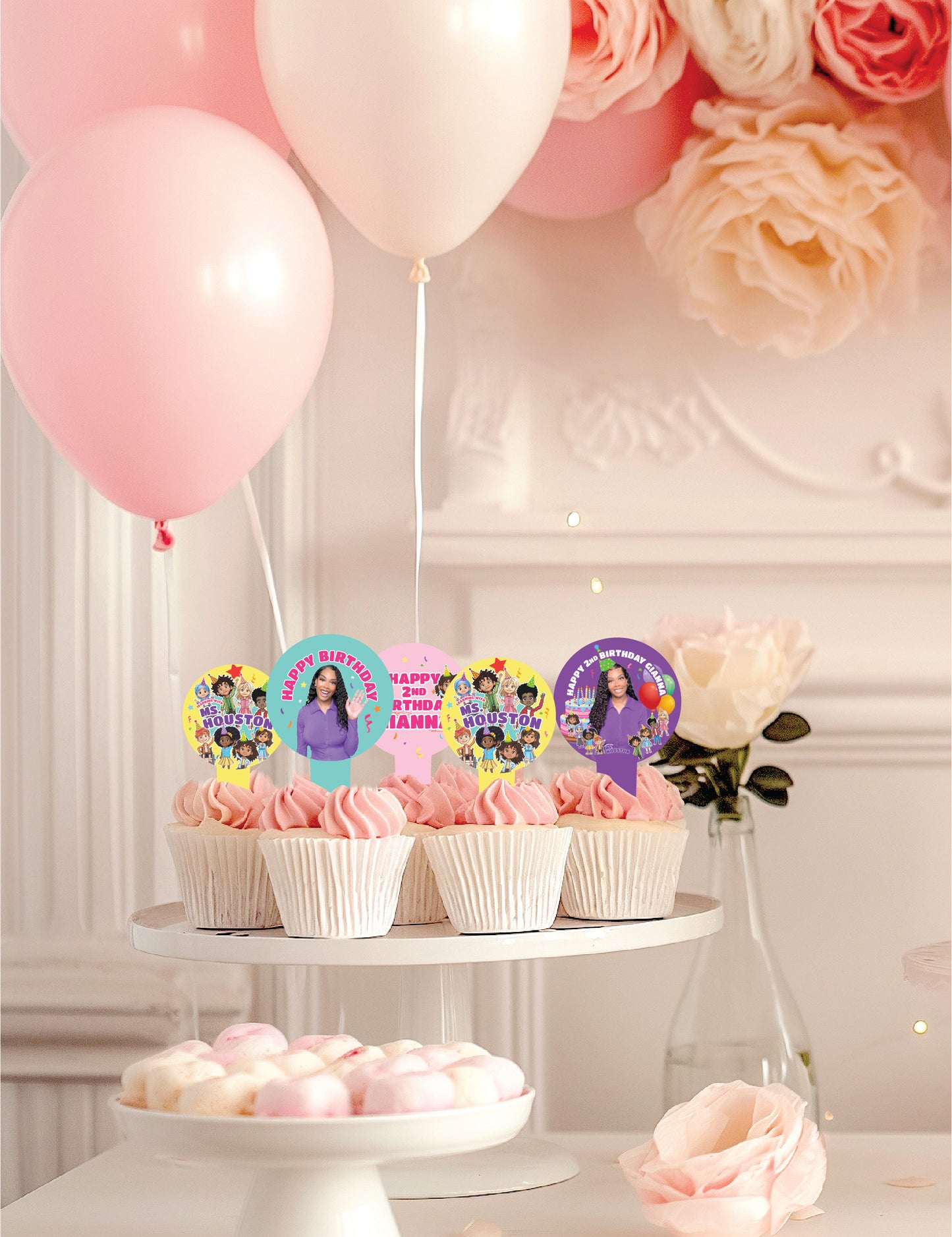 Ms Houston Birthday Party Cupcake Picks-Toppers, 12 count