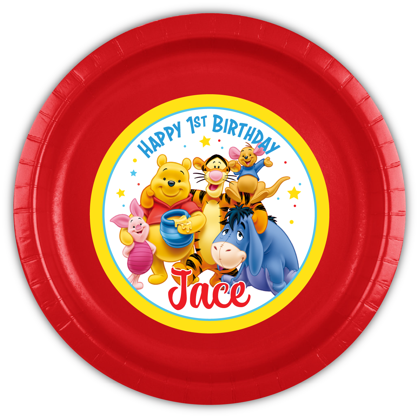 winnie the pooh birthday plates, personalized pooh bear tigger piglet party plates, custom paper plates, personalized paper plates