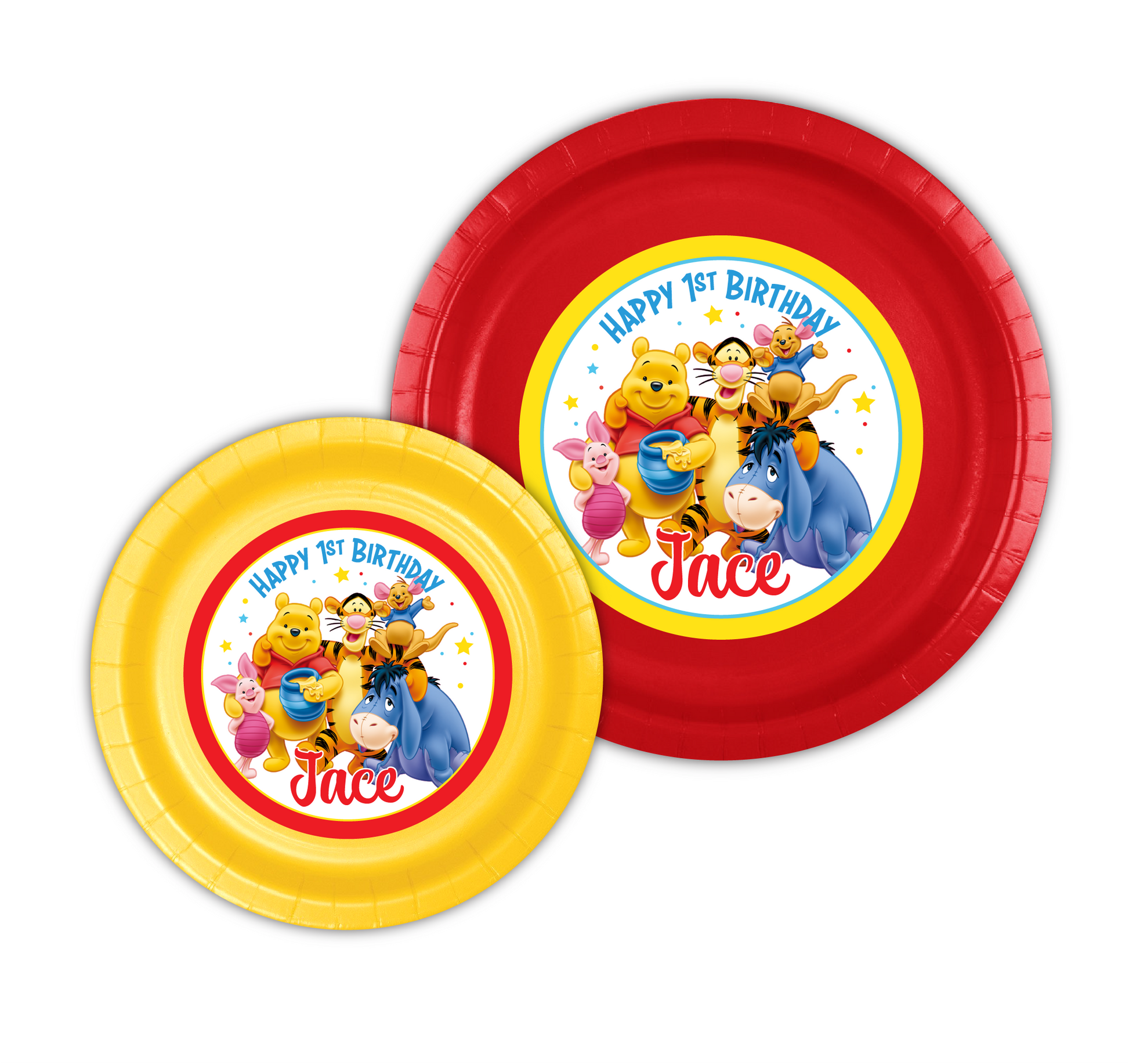 winnie the pooh birthday plates, personalized pooh bear tigger piglet party plates, custom paper plates, personalized paper plates