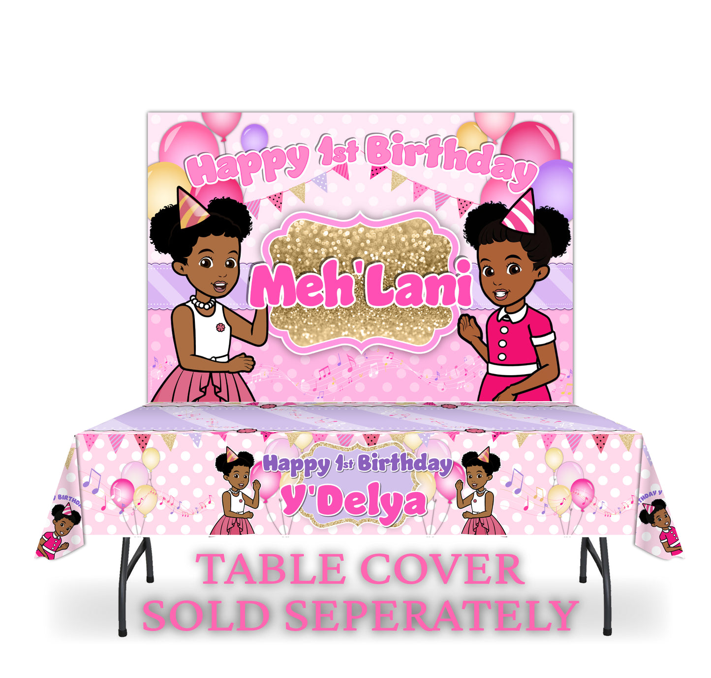 Gracie's Corner© Personalized Heavy Vinyl Custom Table Cover, Pink & Gold
