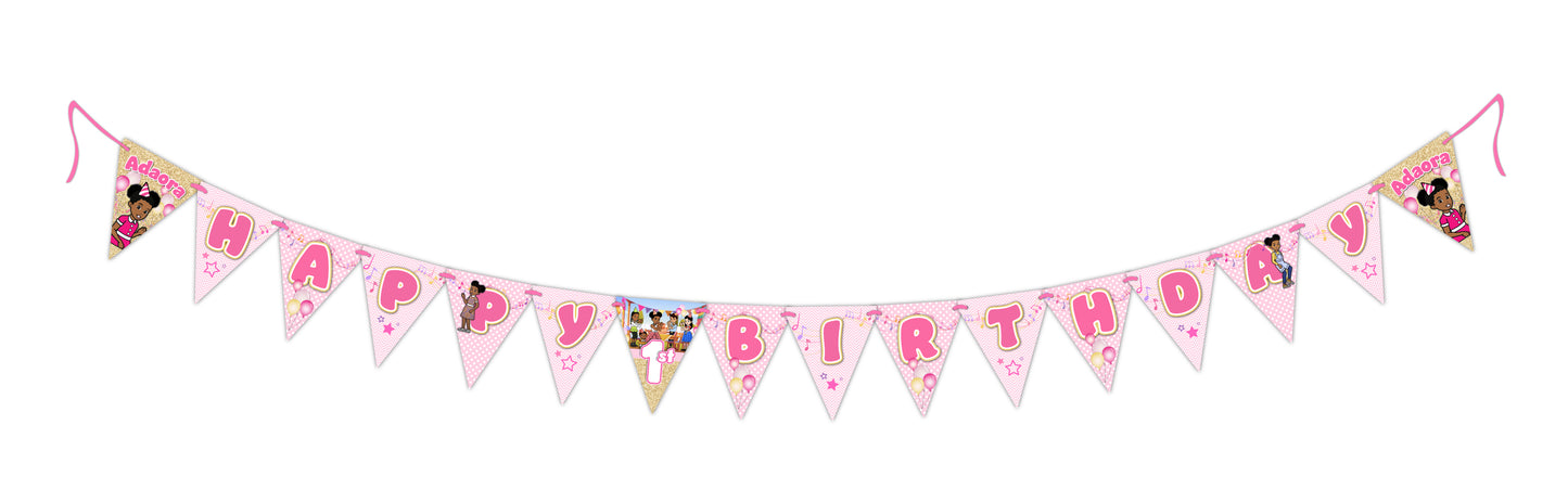 Gracies Corner Birthday Banner for your birthday girl. Everybody loves Gracies Corner so treat your little girl to a color scheme just right! Gracie Corner birthday party supplies custom made and personalized.
