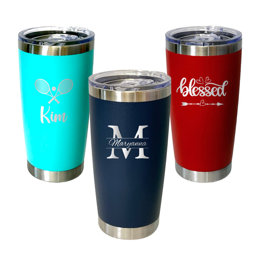 20oz Insulated Tumbler and Travel Mug, 5 colors, Personalized with Laser Engraving