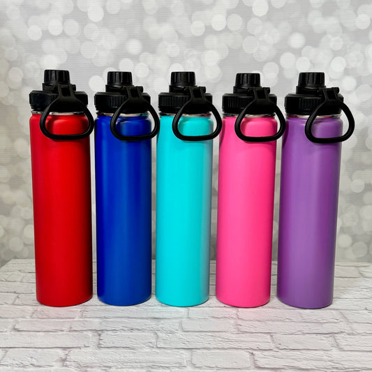 custom water bottles personalized for kids, teachers, nurses, staff gifts, personal gift for anyone, red, blue, teal, pink, purple