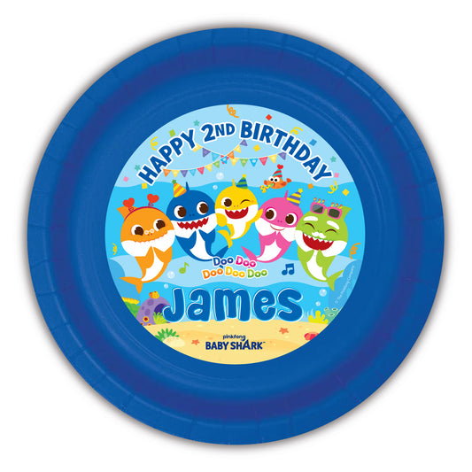 Add a festive, custom touch to your child’s party with these personalized paper plates, perfect for your Baby Shark birthday! Each plate features your child’s name and age in an exclusive design that ties your theme together beautifully. Baby Shark Plates, personalized.