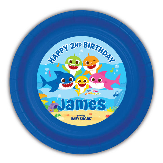 Add a festive, custom touch to your child’s party with these personalized paper plates, perfect for your Baby Shark birthday! Each plate features your child’s name and age in an exclusive design that ties your theme together beautifully.
