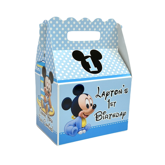 Mickey Mouse Baby First Birthday Party, Personalized Gable Favor Boxes, pack of 8