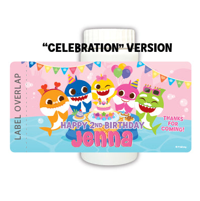 Baby Shark Bubbles for birthday party favors. Personalized Baby Shark party bubbles are the best take-home gift for your party guests!