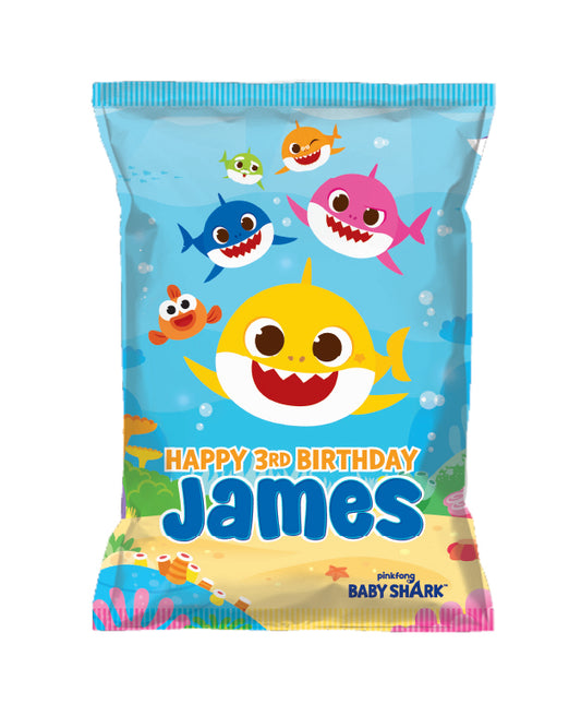 Baby Shark Birthday Party Personalized Chip Bags Pouches, 12 count, Baby Shark snack bag, baby shark party favor, baby shark chip bag, baby shark party food