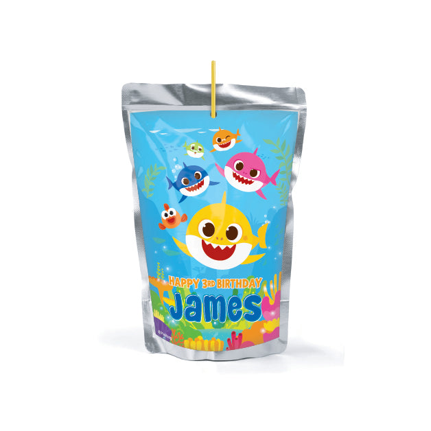Baby Shark Birthday Party Juice Pouch Labels, 12 count