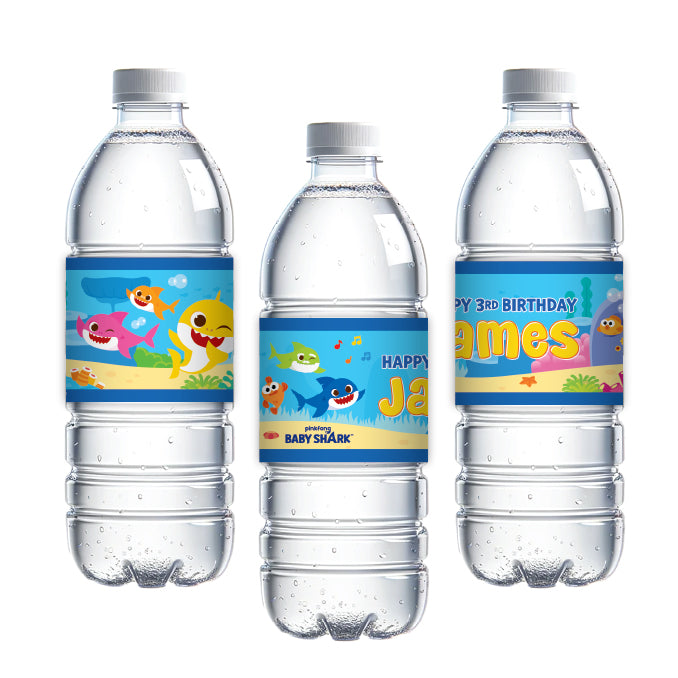 PinkFong Baby Shark Birthday Party Supplies, Personalized Custom Water Bottle Labels, Baby Shark Drink Labels, Baby Shark Stickers, Baby Shark Party