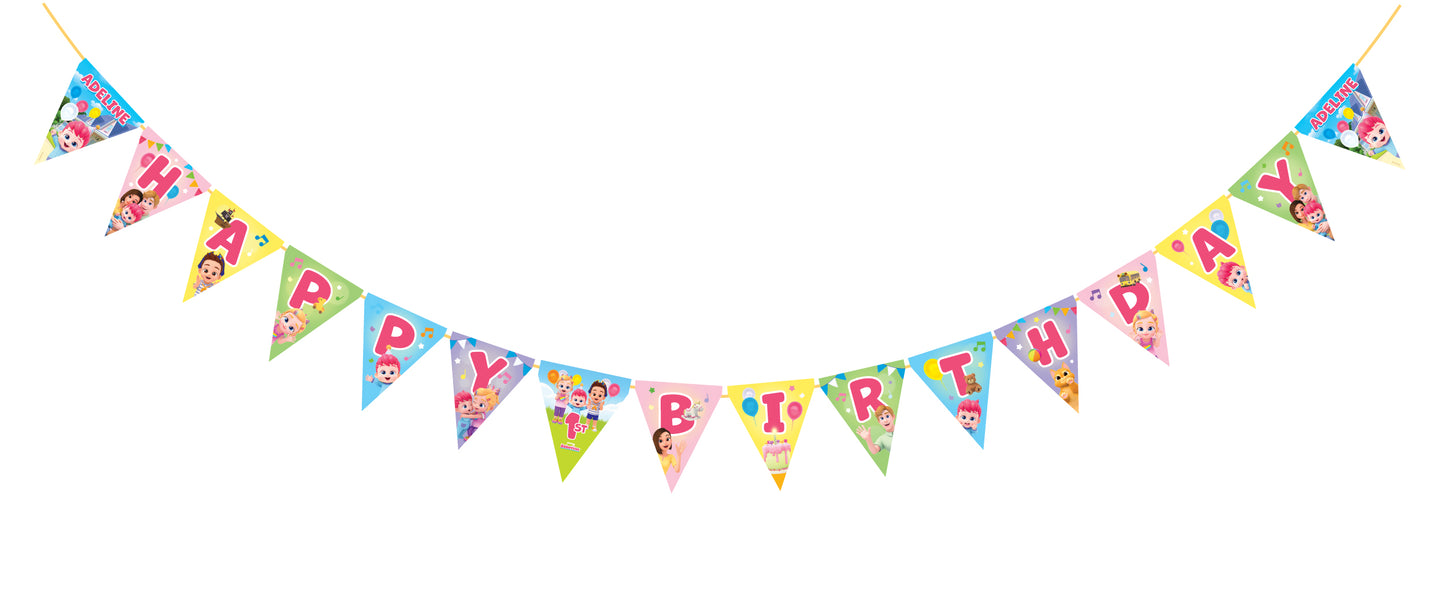 Bebefinn Happy Birthday Banner, custom bebefinn birthday decoration, personalized bebefinn party supplies, pennant banner with ribbon