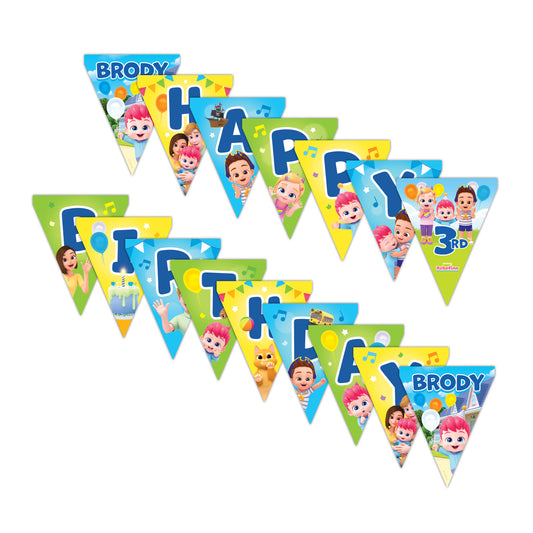 Bebefinn Happy Birthday Banner, custom bebefinn birthday decoration, personalized bebefinn party supplies, pennant banner with ribbon