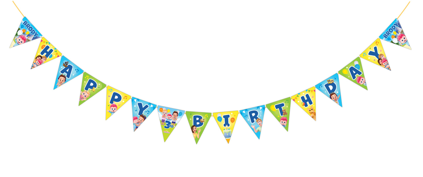 Bebefinn Happy Birthday Banner, custom bebefinn birthday decoration, personalized bebefinn party supplies, pennant banner with ribbon
