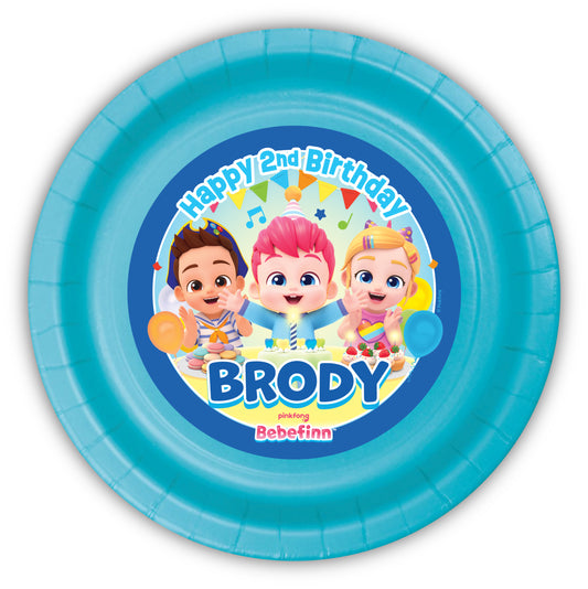 Add a festive, custom touch to your child’s party with these personalized paper plates, perfect for your Bebefinn birthday! Each plate features your child’s name and age in an exclusive design that ties your theme together beautifully. Bebefinn party plates. 