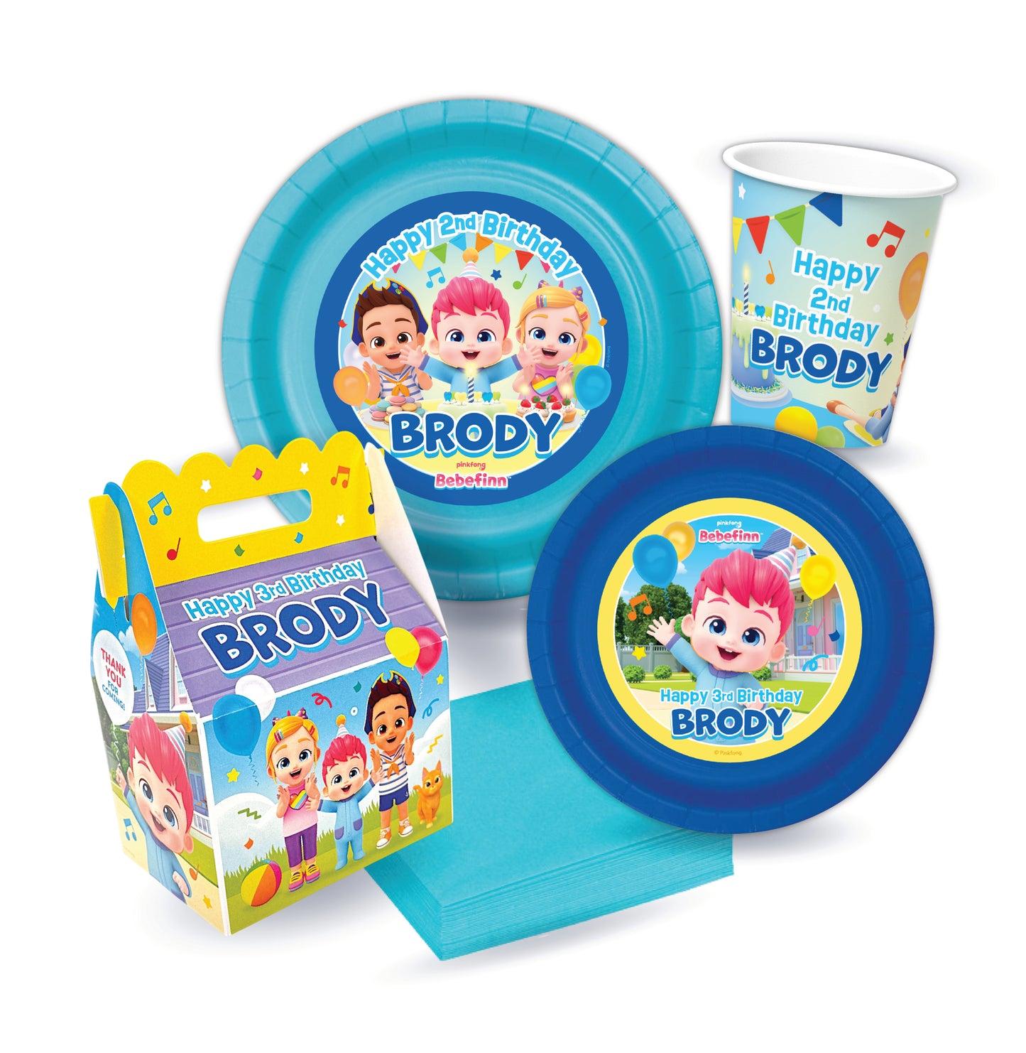 Bebefinn birthday supplies pack, bebefinn birthday pack, bebefinn plates, bebefinn cups, bebefinn party bundle, custom party supplies