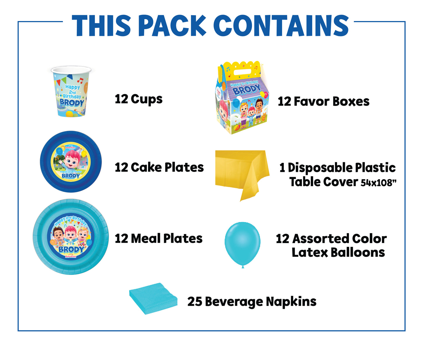 Bebefinn birthday supplies pack, bebefinn birthday pack, bebefinn plates, bebefinn cups, bebefinn party bundle, custom party supplies