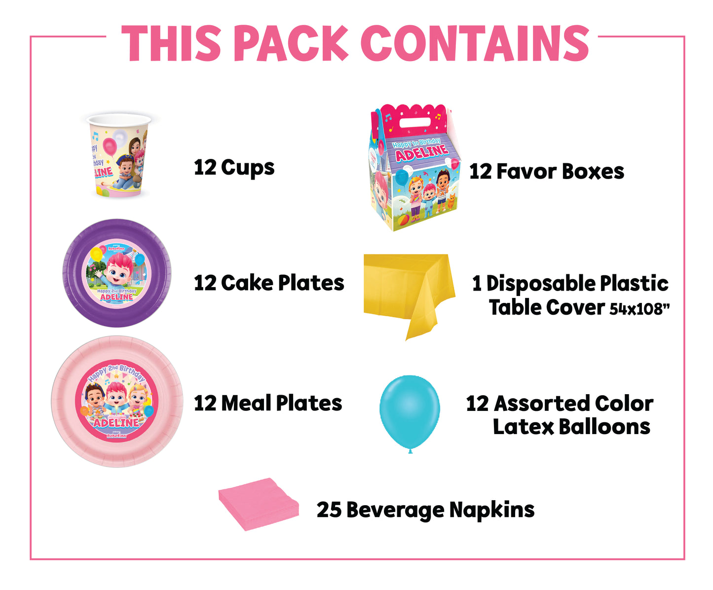 Bebefinn birthday supplies pack, bebefinn birthday pack, bebefinn plates, bebefinn cups, bebefinn party bundle, custom party supplies