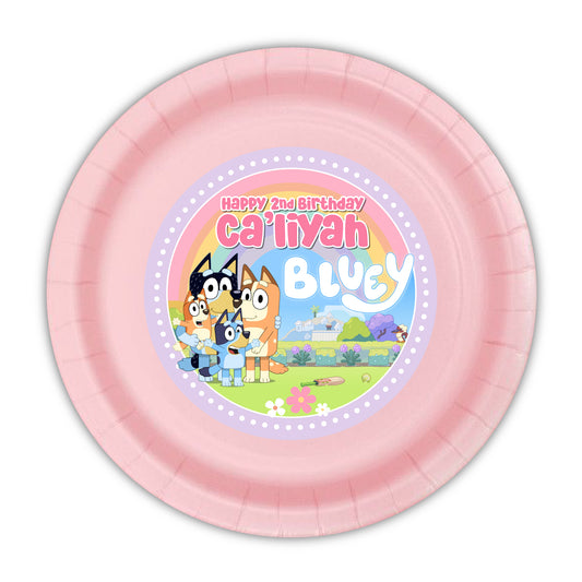 Bluey Birthday Personalized Party Plates, 9 inch, 12 count