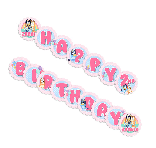 Bluey Birthday Party Happy Birthday Ribbon Banner, personalized Bluey party decorations, bluey birthday banner, custom banner, custom bluey party supplies
