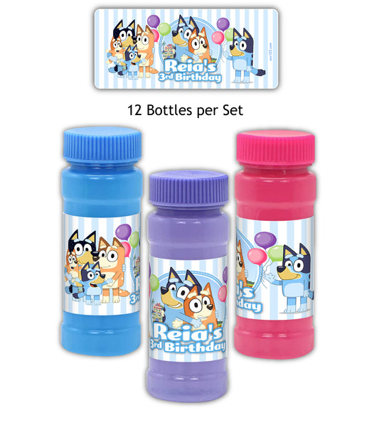 Bluey Birthday Party Bubbles Favor with Personalized Labels