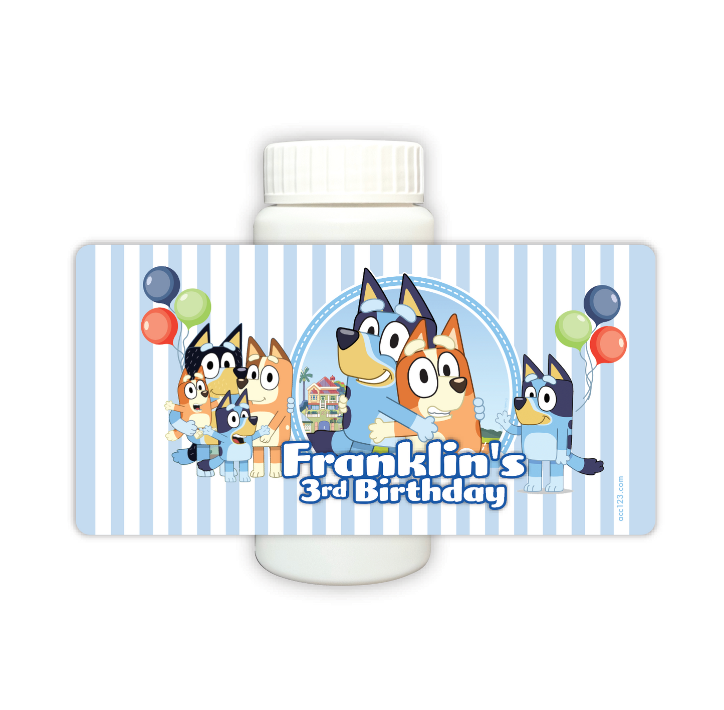 Bluey Birthday Party Bubbles Favor with Personalized Labels