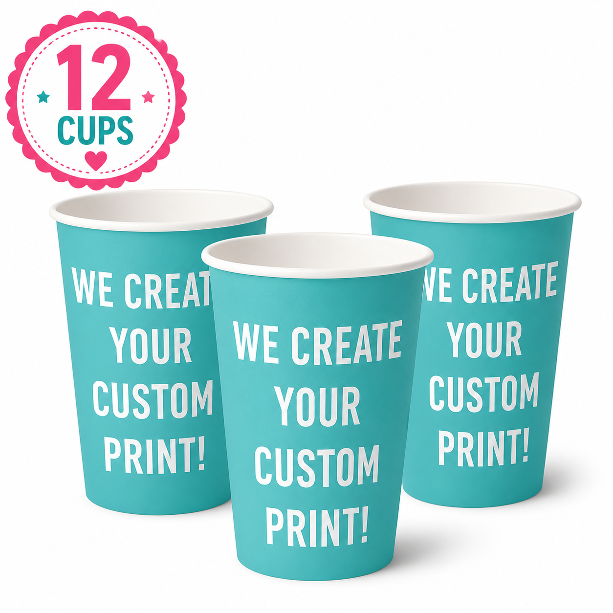 Personalized custom paper party cups printed with your theme, name and age. Set of 12 sturdy 9 oz paper cups for birthdays, baby showers and special events. Perfect for Disney Princess, Cars, Moana, Bluey, Paw Patrol, Cocomelon, Frozen, Mickey Mouse, Minnie Mouse, Toy Story, Stitch, Barbie, Spider-Man, Pokémon, Super Mario, Sonic, dinosaur, unicorn and safari birthday themes.