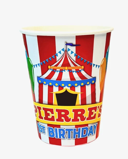 Carnival Circus Birthday Party, Personalized Party Cups, pack of 12