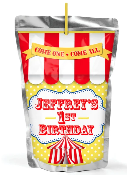 Carnival Circus Party Custom Capri Sun Juice Pouch Labels, SET of 12