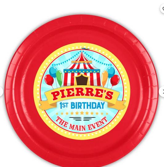 Circus Carnival Party Personalized Meal Plates, pack of 12
