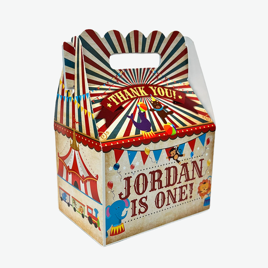 Circus Vintage Party, Personalized Gable Favor Boxes, pack of 8