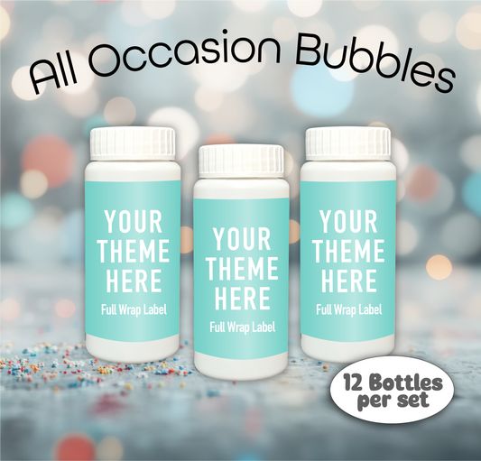 12 BOTTLES OF BUBBLES WITH CUSTOM LABELS PER LISTING, any theme you want!
