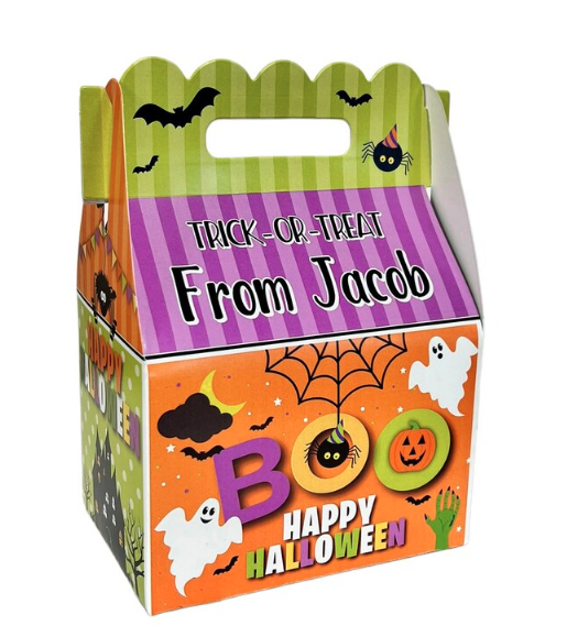 Cute Spooky Halloween Trick-or-Treat Party Personalized Favor Boxes, Pack of 8