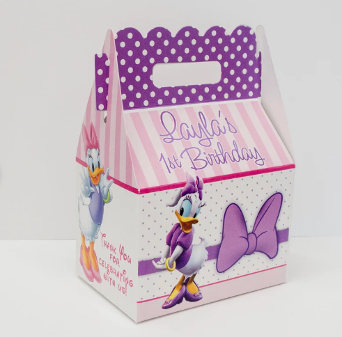 Daisy Duck Birthday Party, Personalized Gable Favor Boxes, pack of 8