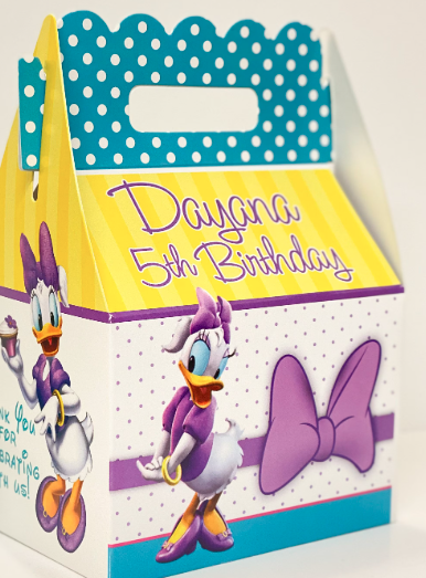 Daisy Duck Purple & Pink Birthday Party, Personalized Gable Favor Boxes, pack of 8