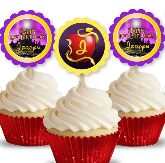 Descendants 3 Party, Personalized Cupcake Toppers, pack of 12