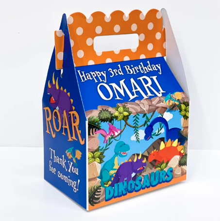 Dinosaur Roar Birthday Party, Personalized Gable Favor Boxes, pack of 8