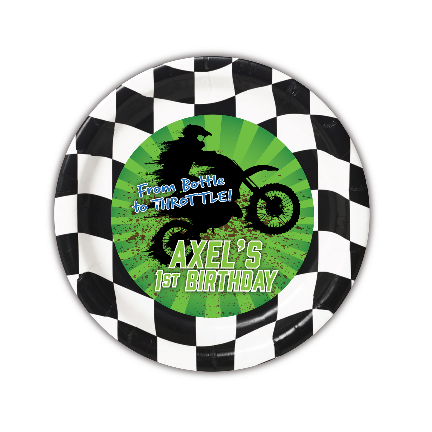 Dirt Bike Party Plate, Custom 7" Cake & Snack Plates – Pack of 12
Our custom 7-inch party plates are the perfect size for serving cake and ice cream, snacks, appetizers, desserts, and other party treats. Each plate is personalized to coordinate with your celebration, creating a memorable and professionally styled party table.