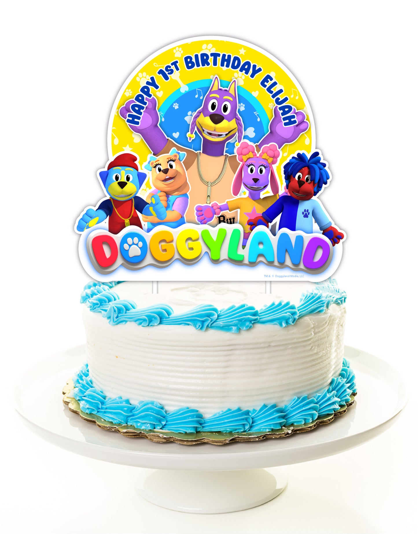 Really wow your guests and make your child's Doggyland party the talk of the town with this custom cake topper! Make any ordinary cake Doggyland perfection in a snap! Personalized cake topper for your Doggyland birthday party on sale now!