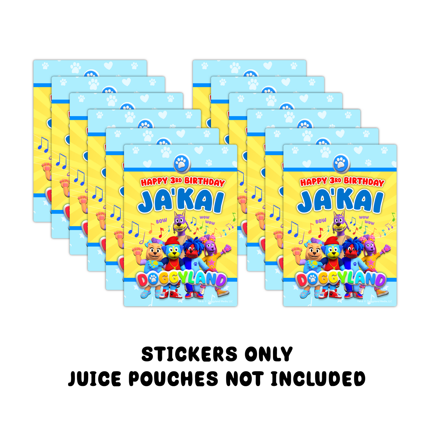 Doggyland Birthday Party Juice Pouch Labels, 12 count