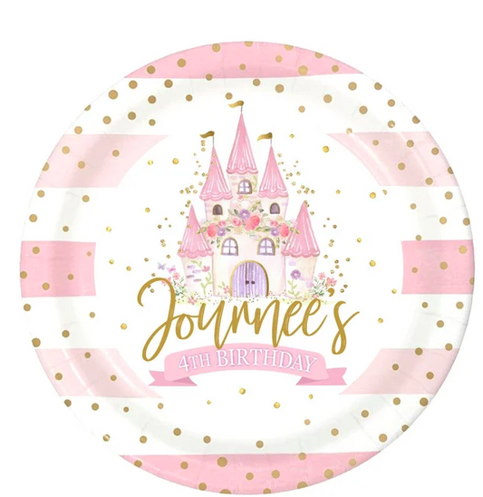 Floral Castle Princess Personalized Cake Plates, pack of 12
